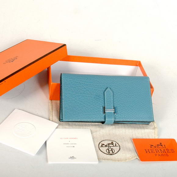 High Quality Hermes Bearn Japonaise Original Leather Wallet H8022 Blue Fake - Click Image to Close